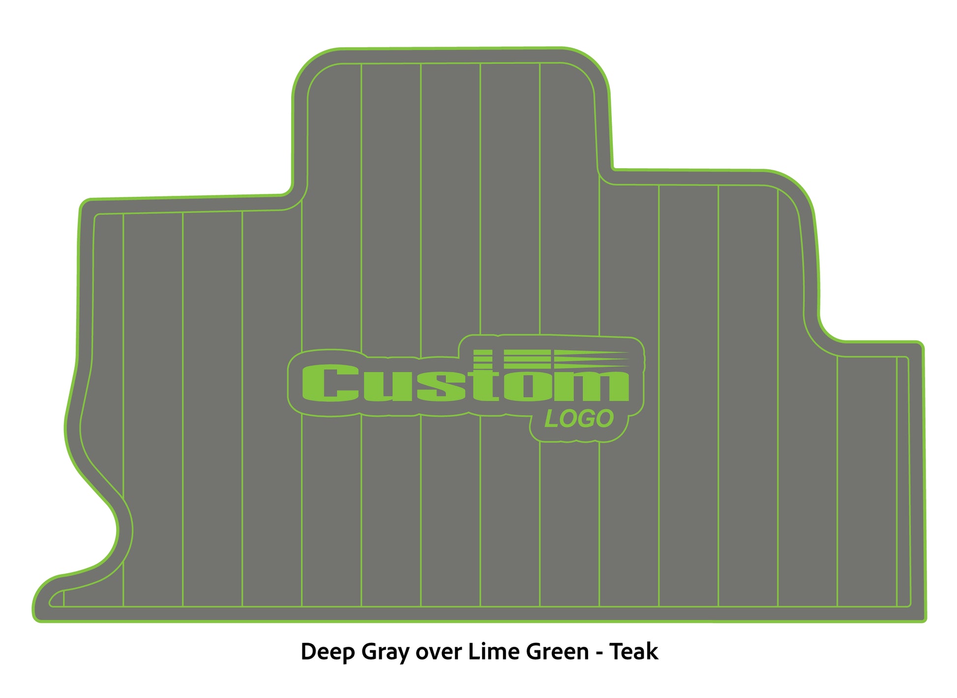 Dura-Deck Triton TR22 custom eva foam bass boat flooring in deep gray over lime green teak pattern