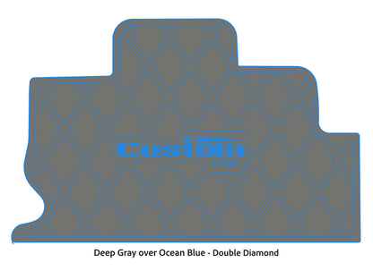 Dura-Deck Triton TR22 custom eva foam bass boat flooring in deep gray over ocean blue double diamond pattern