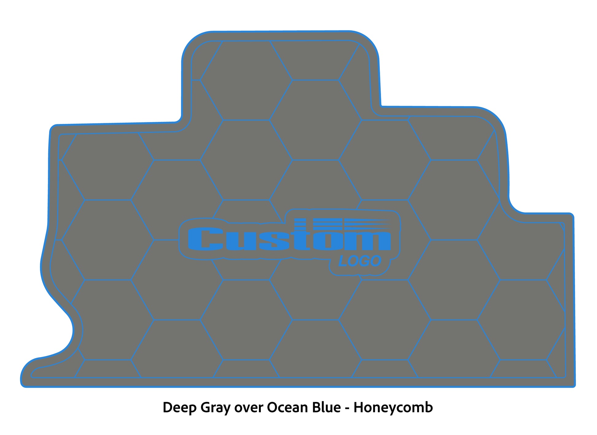 Dura-Deck Triton TR22 custom eva foam bass boat flooring in deep gray over ocean blue honeycomb pattern