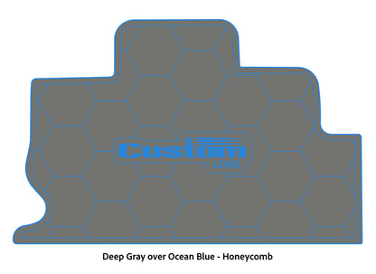 Dura-Deck Triton TR22 custom eva foam bass boat flooring in deep gray over ocean blue honeycomb pattern