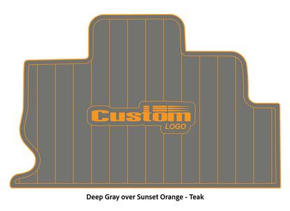 Dura-Deck Triton TR22 custom eva foam bass boat flooring in deep gray over sunset orange teak pattern