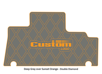 Dura-deck Triton TR196 custom EVA foam bass boat flooring in deep gray over sunset orange double diamond pattern