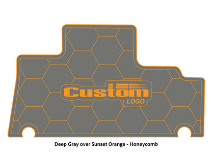 Dura-deck Triton TR196 custom EVA foam bass boat flooring in deep gray over sunset orange honeycomb pattern
