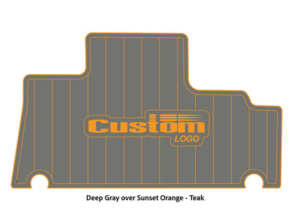 Dura-deck Triton TR196 custom EVA foam bass boat flooring in deep gray over sunset orange teak pattern