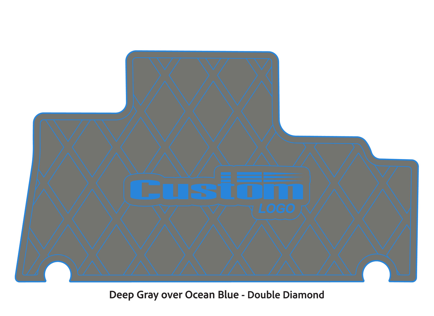 Dura-Deck Triton TR196 custom EVA foam bass boat flooring in deep gray over ocean blue double diamond pattern