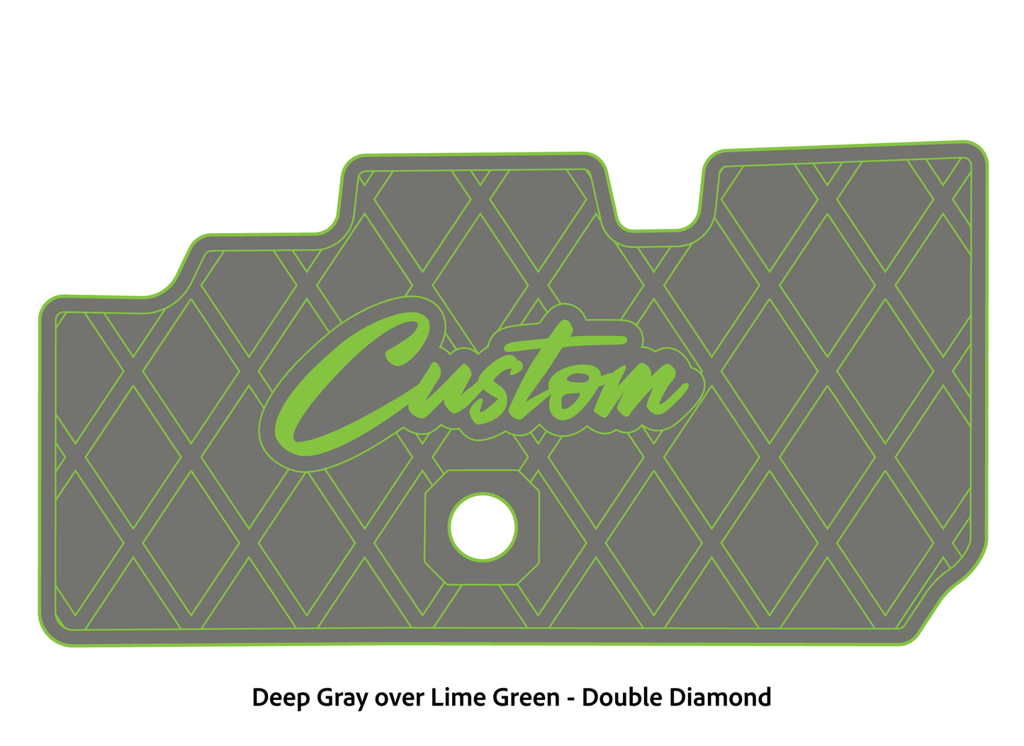 Dura-Deck Basscat Cougar custom EVA foam bass boat flooring in deep gray over lime green double diamond