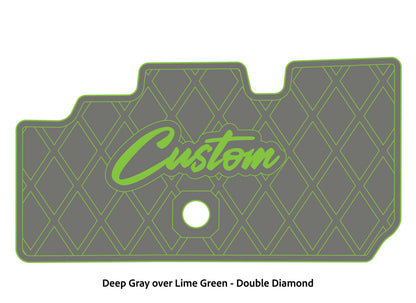 Dura-Deck Basscat Cougar custom EVA foam bass boat flooring in deep gray over lime green double diamond