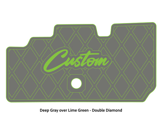 Dura-Deck Basscat Cougar custom EVA foam bass boat flooring in deep gray over lime green double diamond