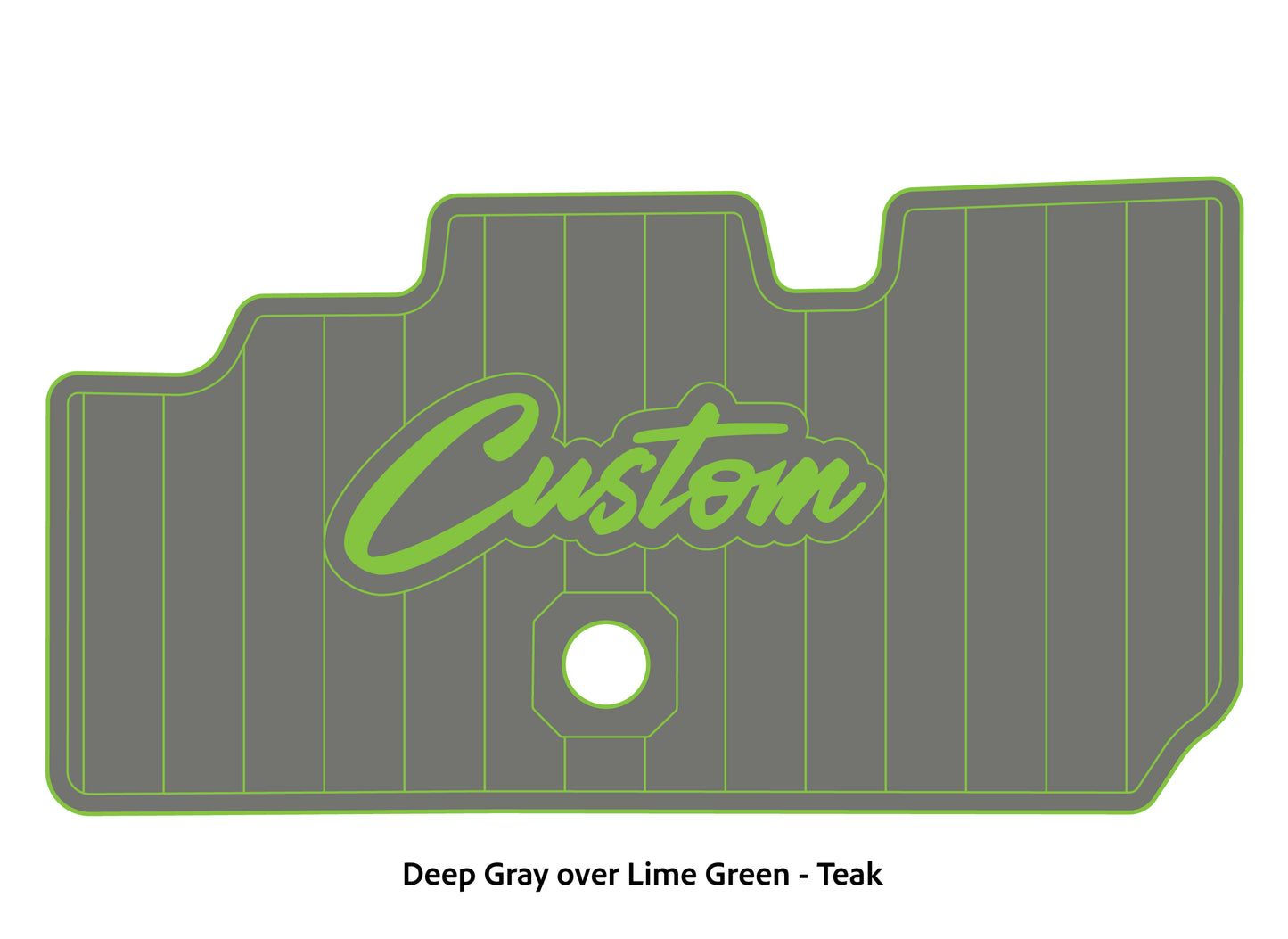 Dura-Deck Basscat Cougar custom EVA foam bass boat flooring in deep gray over lime green teak pattern