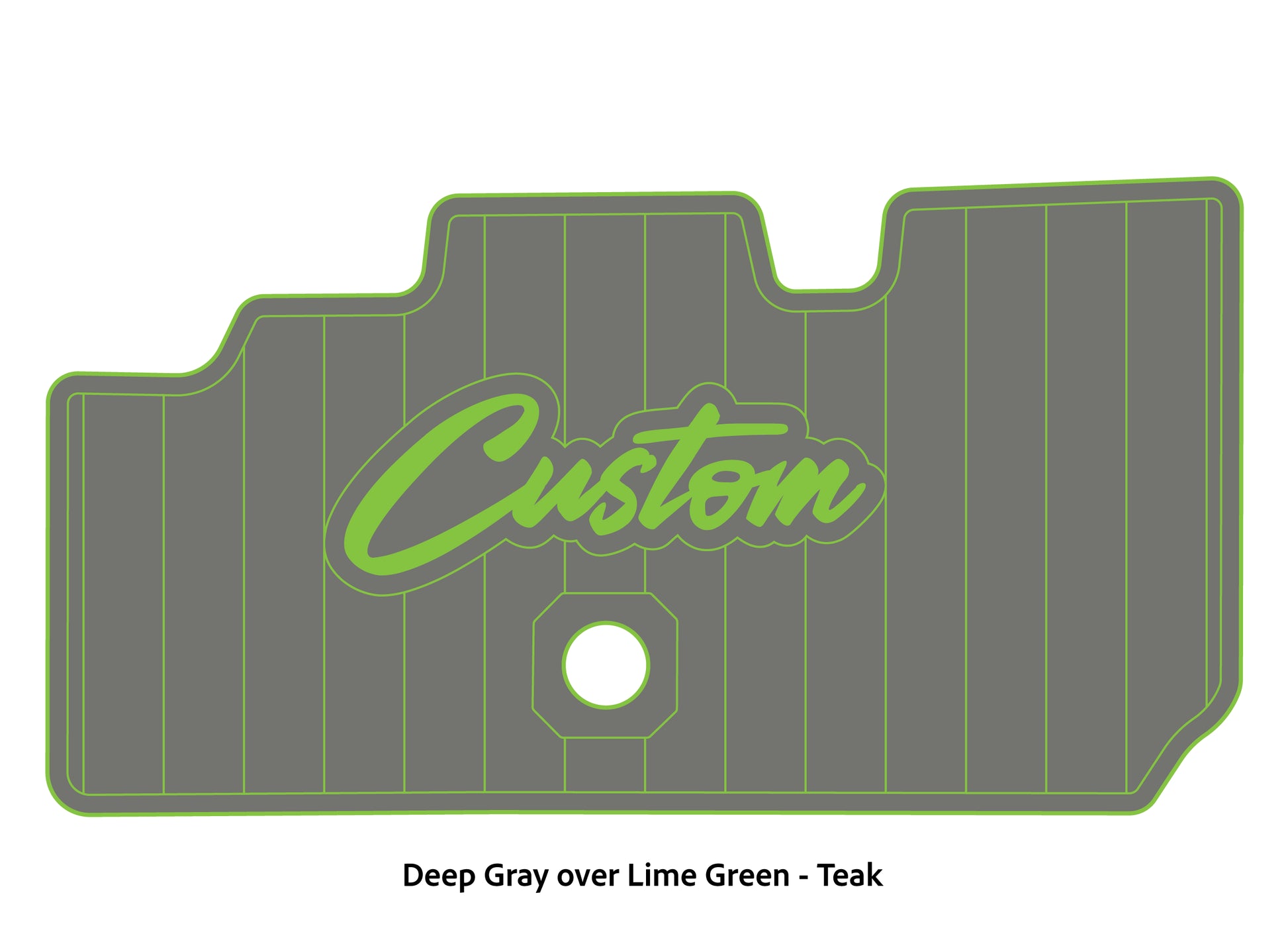 Dura-Deck Basscat Cougar custom EVA foam bass boat flooring in deep gray over lime green teak pattern