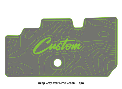 Dura-Deck Basscat Cougar custom EVA foam bass boat flooring in deep gray over lime green topo pattern