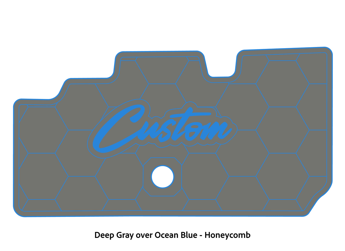 Dura-Deck Basscat Cougar custom EVA foam bass boat flooring in deep gray over ocean blue honeycomb pattern
