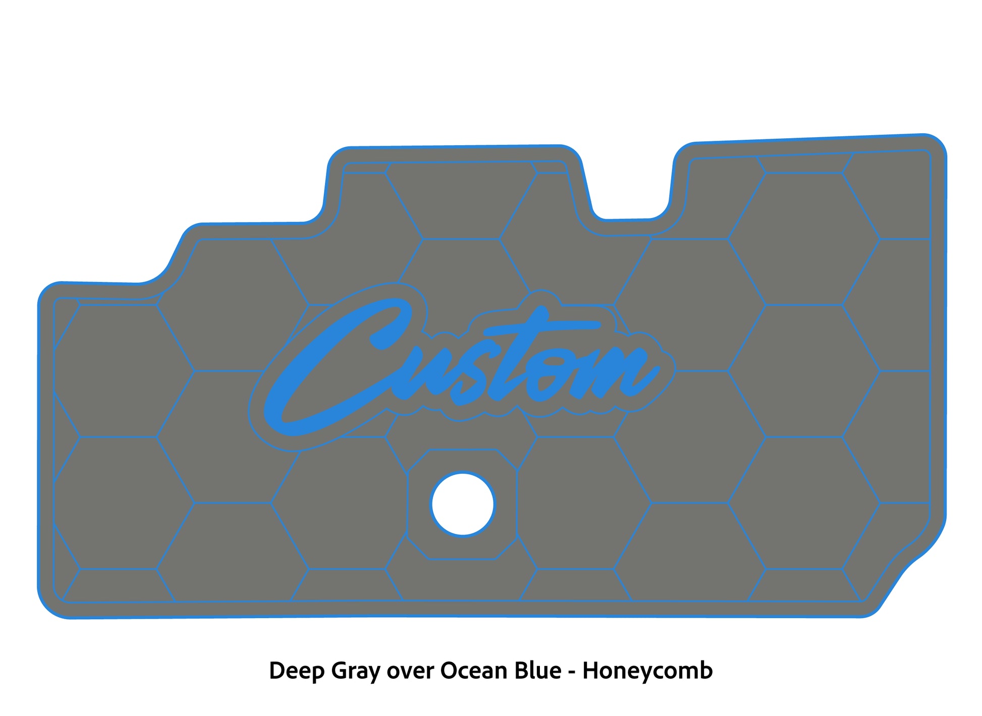 Dura-Deck Basscat Cougar custom EVA foam bass boat flooring in deep gray over ocean blue honeycomb pattern