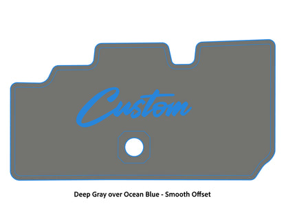Dura-Deck Basscat Cougar custom EVA foam bass boat flooring in deep gray over ocean blue smooth offset pattern