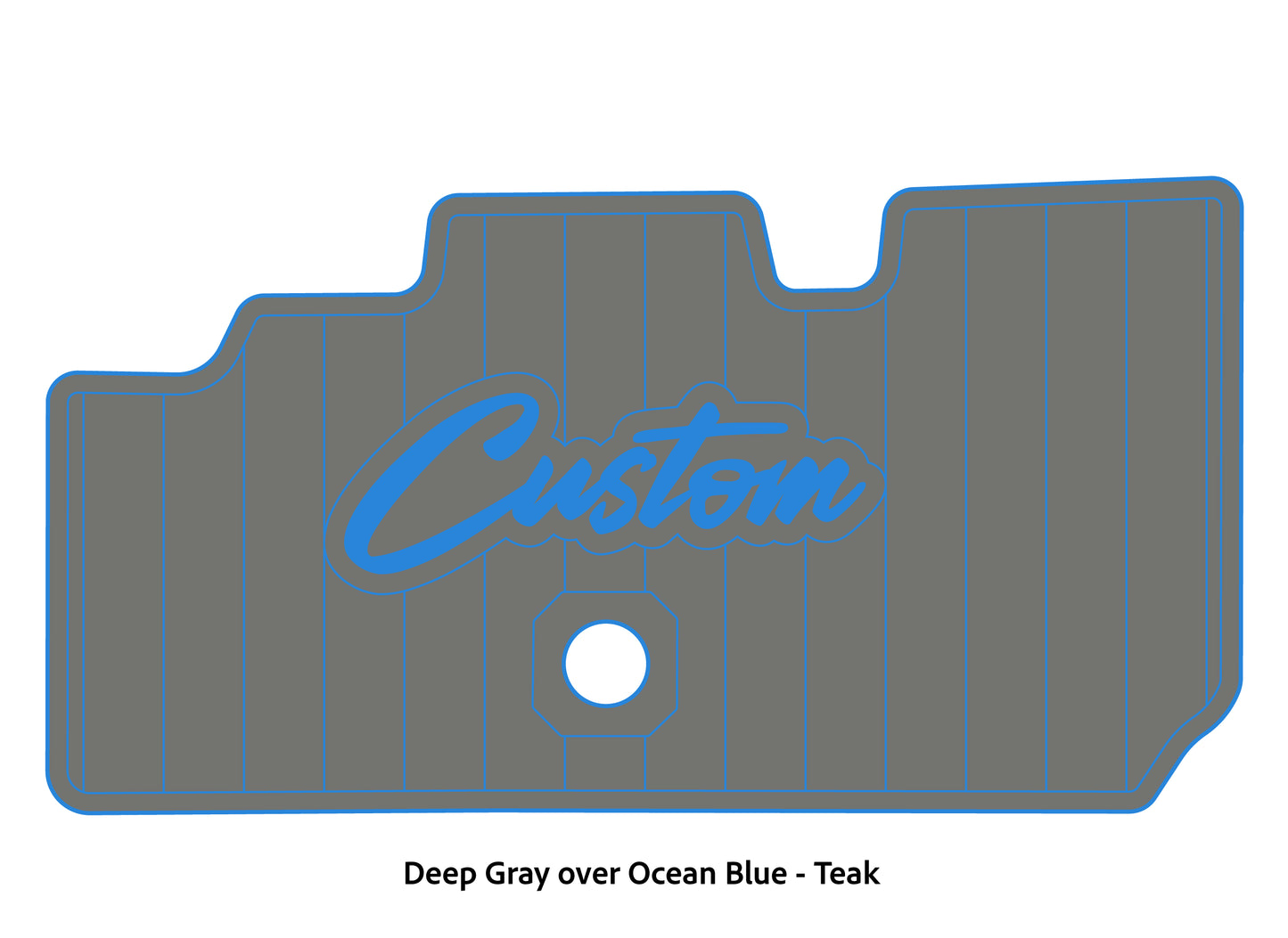 Dura-Deck Basscat Cougar custom EVA foam bass boat flooring in deep gray over ocean blue teak pattern