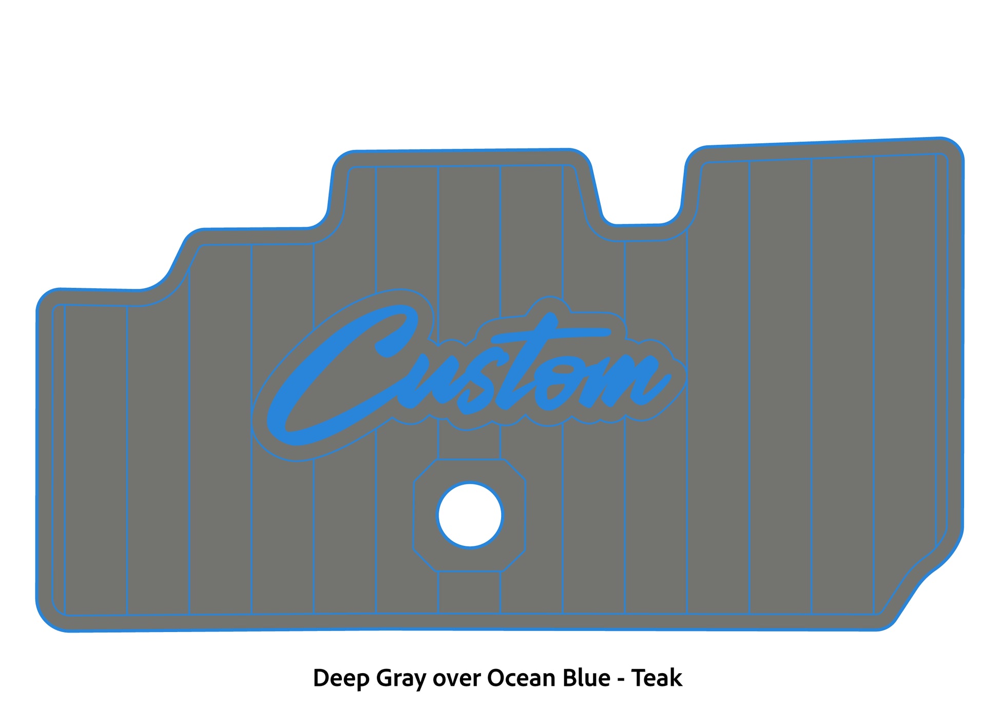 Dura-Deck Basscat Cougar custom EVA foam bass boat flooring in deep gray over ocean blue teak pattern