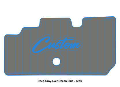 Dura-Deck Basscat Cougar custom EVA foam bass boat flooring in deep gray over ocean blue teak pattern