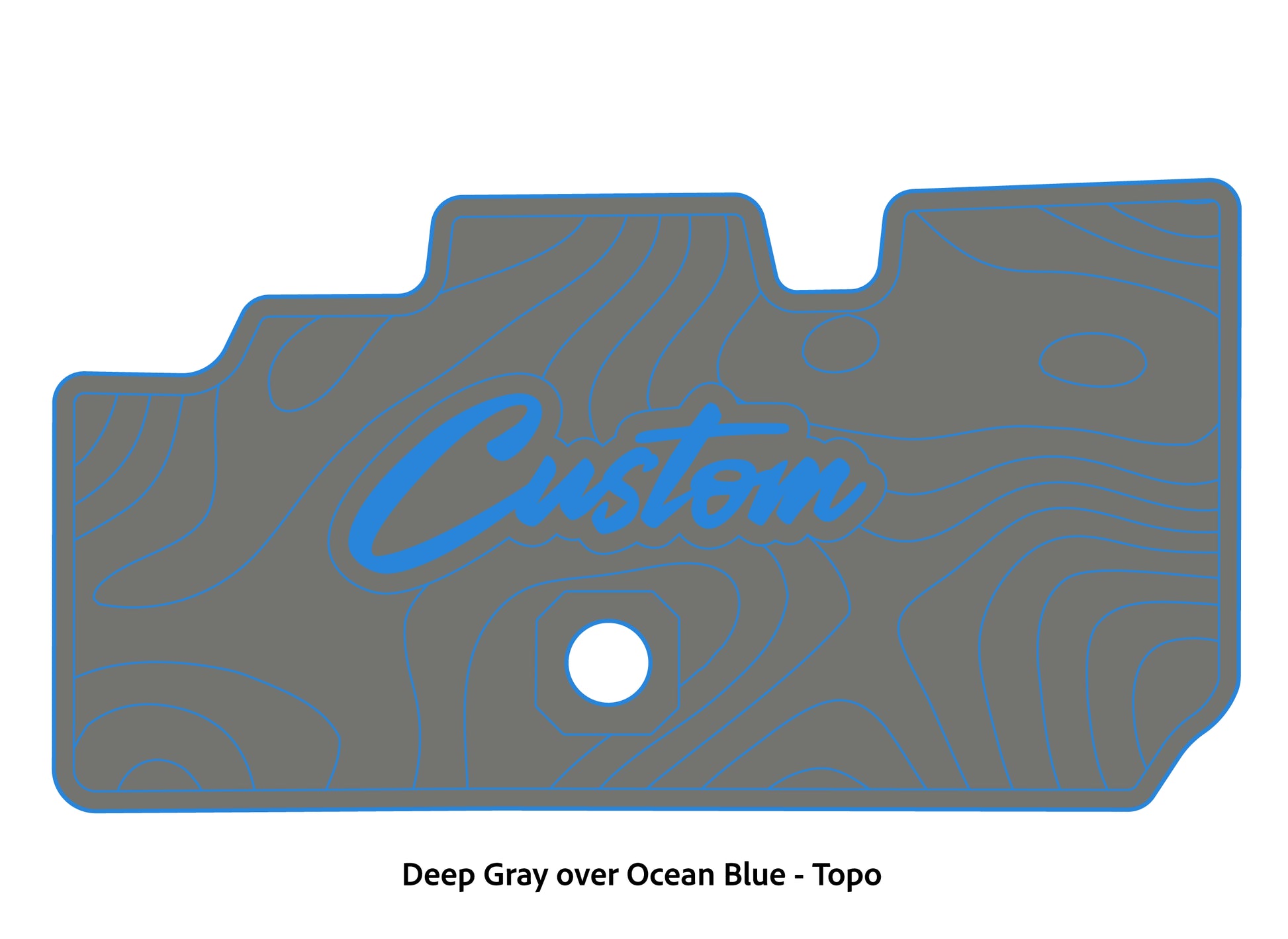 Dura-Deck Basscat Cougar custom EVA foam bass boat flooring in deep gray over ocean blue topo pattern