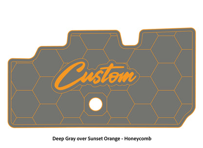 Dura-Deck Basscat Cougar custom EVA foam bass boat flooring in deep gray over sunset orange honeycomb pattern