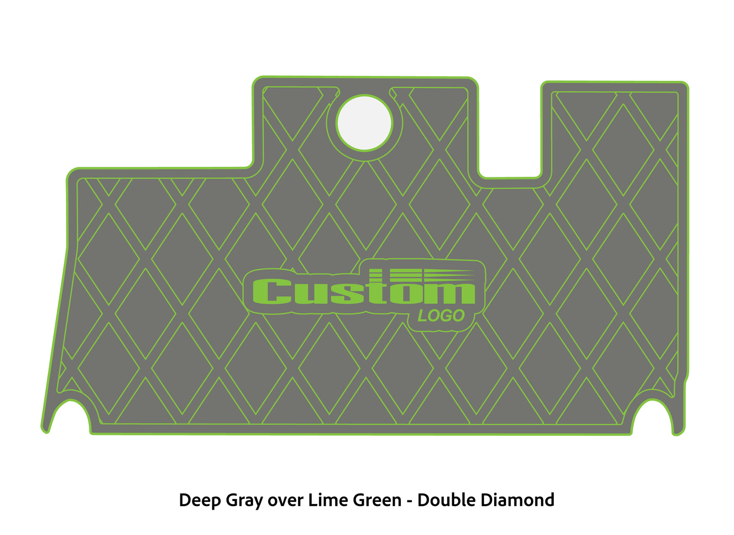Dura-Deck Triton 21xs custom eva foam bass boat flooring in deep gray over lime green double diamond pattern