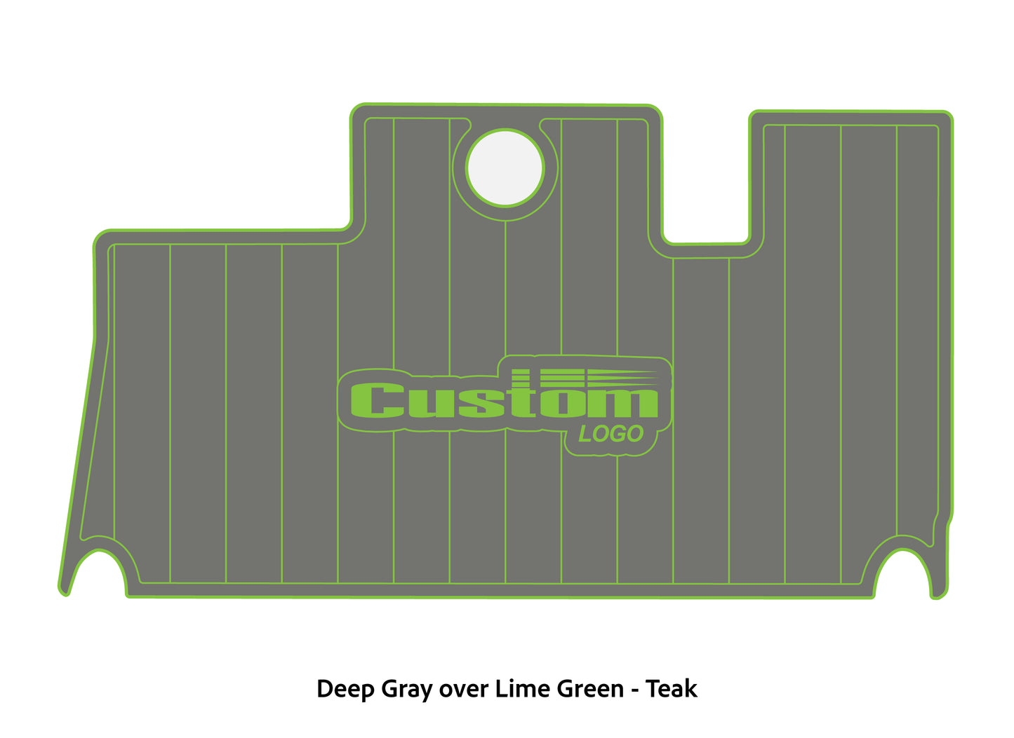 Dura-Deck Triton 21xs custom eva foam bass boat flooring in deep gray over lime green teak pattern