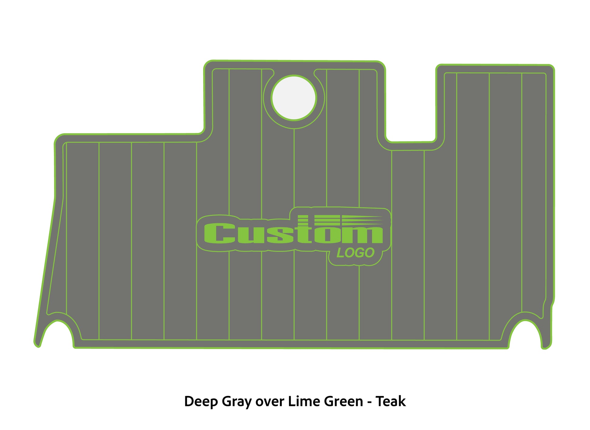 Dura-Deck Triton 21xs custom eva foam bass boat flooring in deep gray over lime green teak pattern