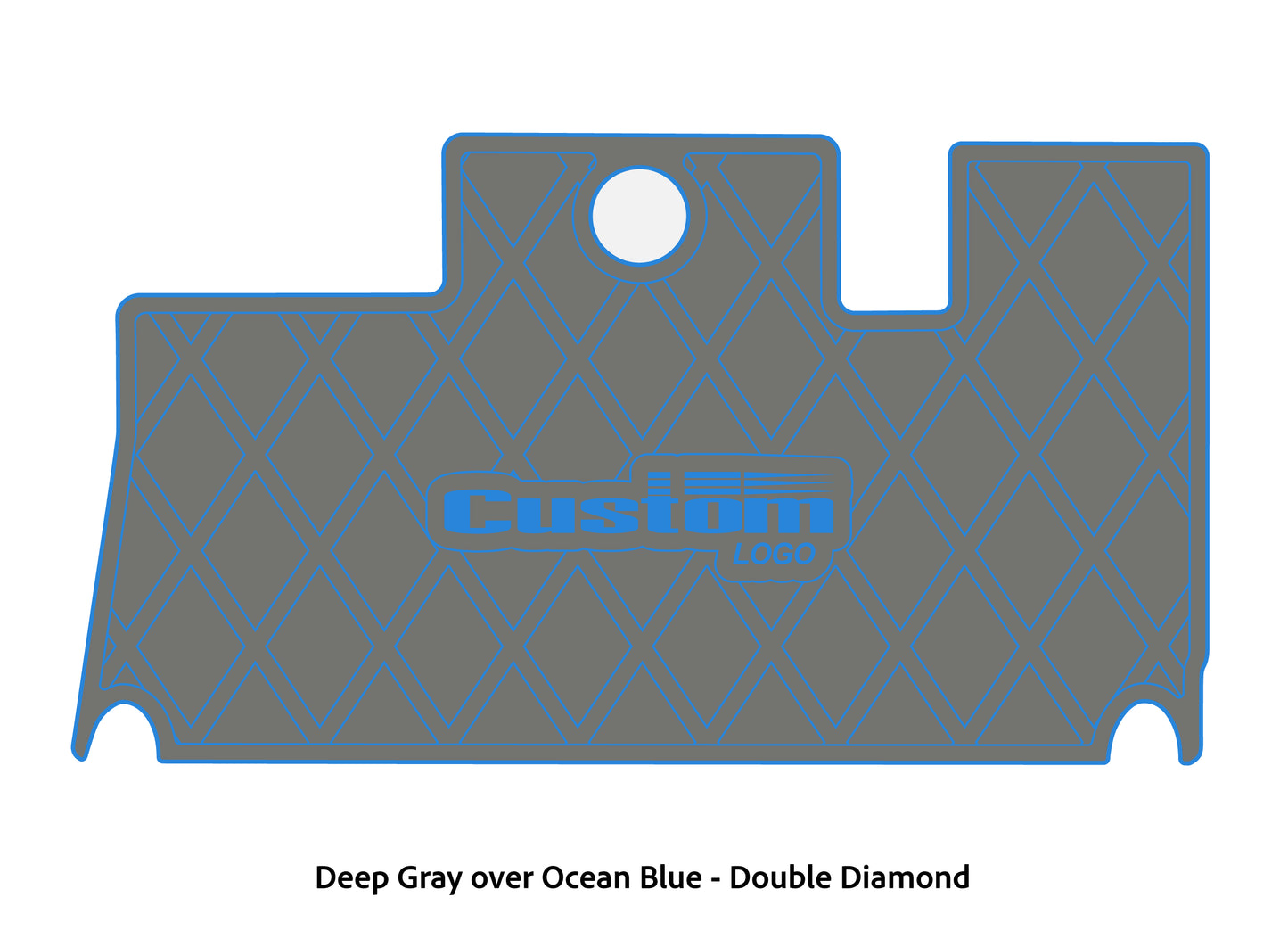 Dura-Deck Triton 21xs custom eva foam bass boat flooring in deep gray over ocean blue double diamond pattern