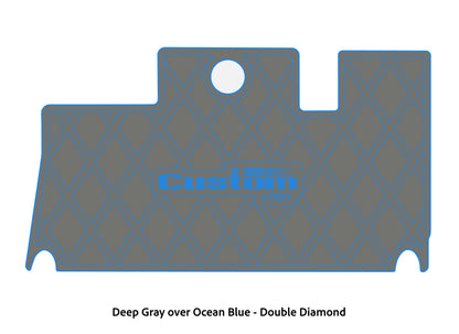 Dura-Deck Triton 21xs custom eva foam bass boat flooring in deep gray over ocean blue double diamond pattern