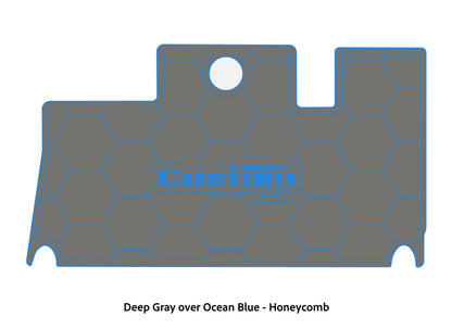 Dura-Deck Triton 21XS custom eva foam bass boat flooring in deep gray over ocean blue honeycomb pattern