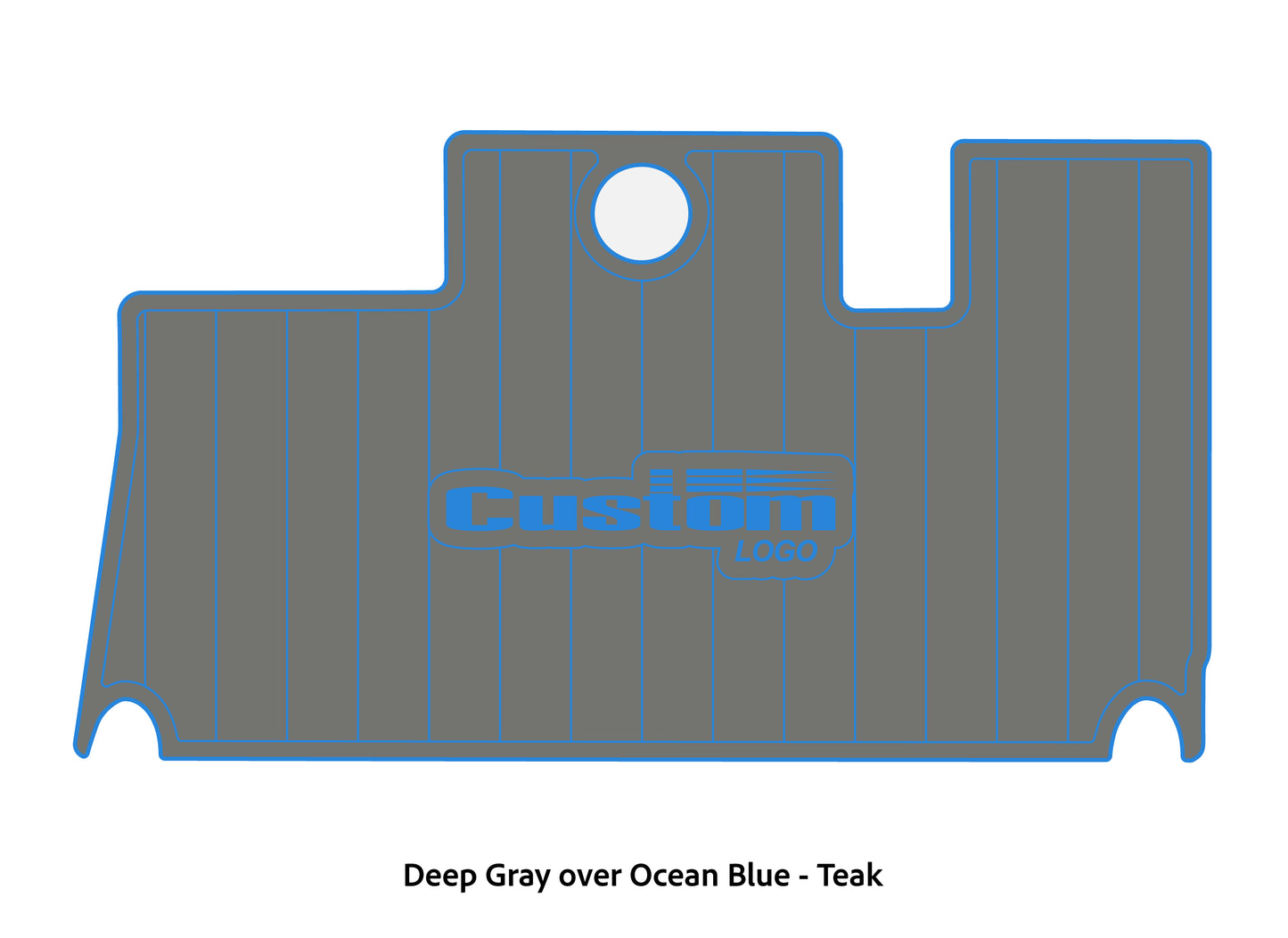 Dura-Deck Triton 21xs  custom eva foam bass boat flooring in deep gray over ocean blue teak pattern