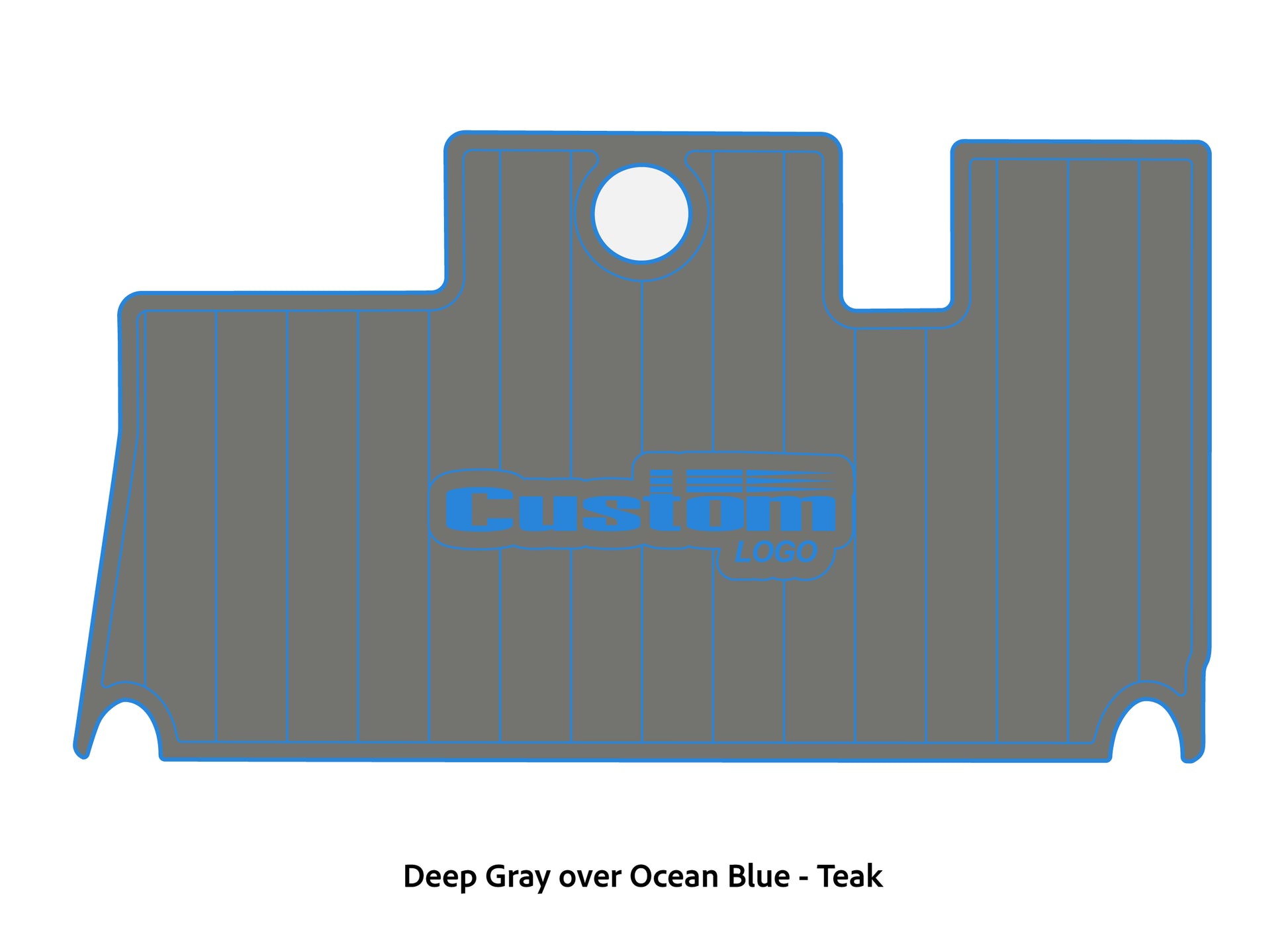 Dura-Deck Triton 21xs  custom eva foam bass boat flooring in deep gray over ocean blue teak pattern