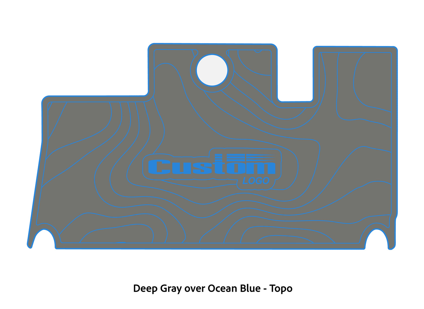 Dura-Deck Triton 21xs custom eva foam bass boat flooring in deep gray over ocean blue topo pattern