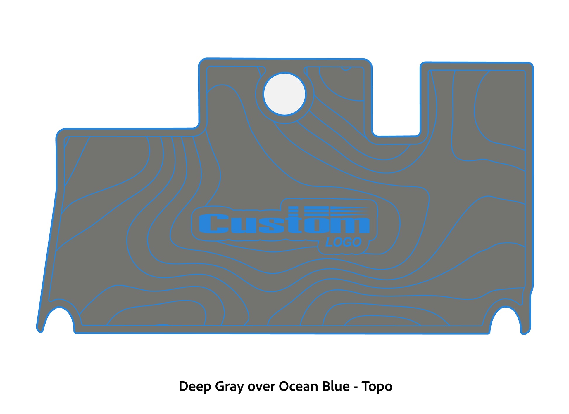 Dura-Deck Triton 21xs custom eva foam bass boat flooring in deep gray over ocean blue topo pattern
