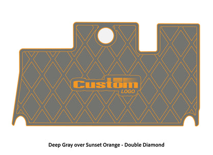 Dura-Deck Triton 21xs custom eva foam bass boat flooring in deep gray over sunset orange double diamond pattern