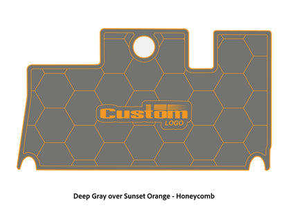Dura-Deck Triton 21xs custom eva foam bass boat flooring in deep gray over sunset orange honeycomb pattern