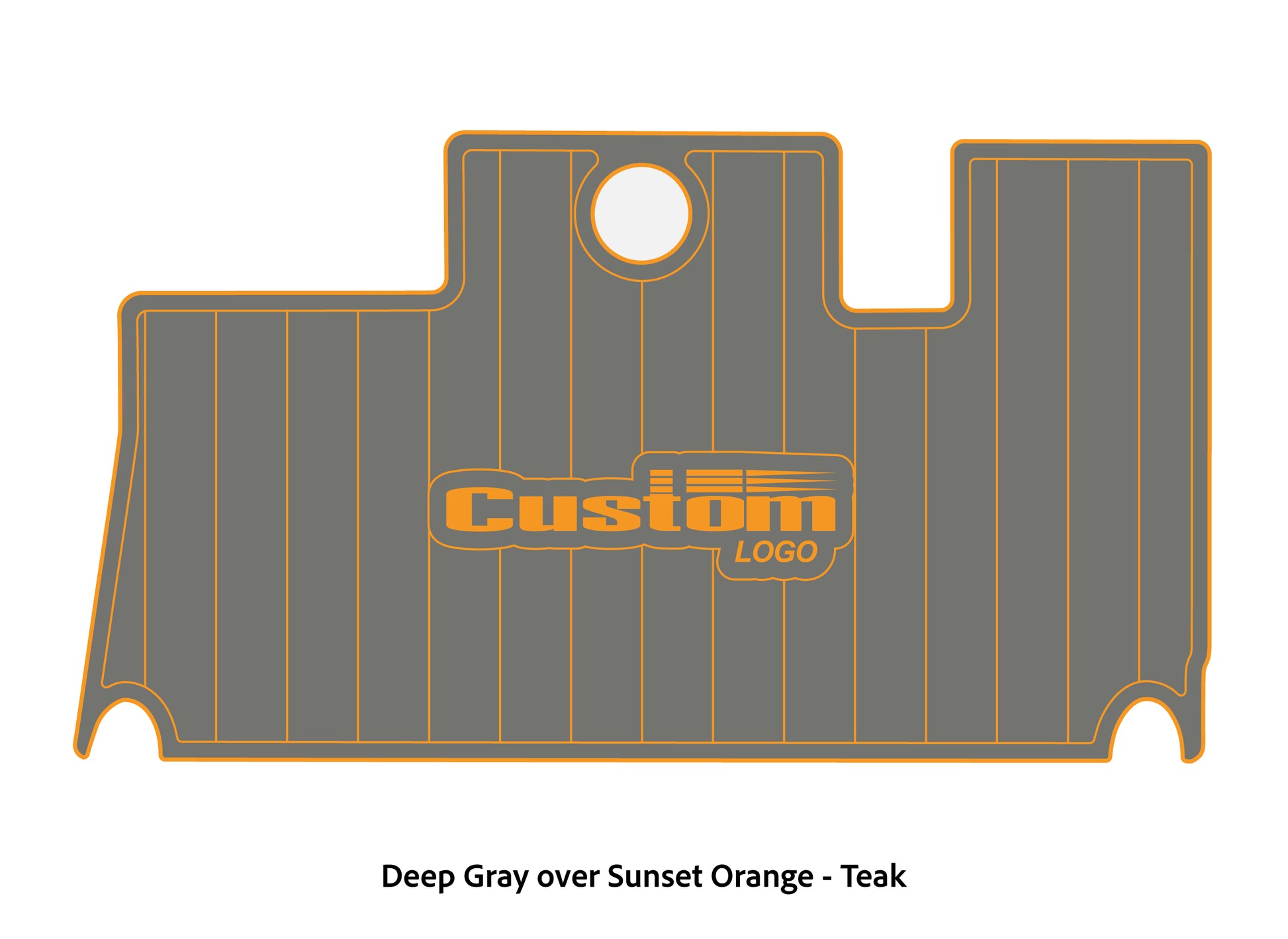 Dura-Deck Triton 21xs custom eva foam bass boat flooring in deep gray over sunset orange teak pattern