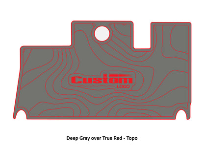 Dura-Deck Triton 21xs custom eva foam bass boat flooring in deep gray over true red topo pattern