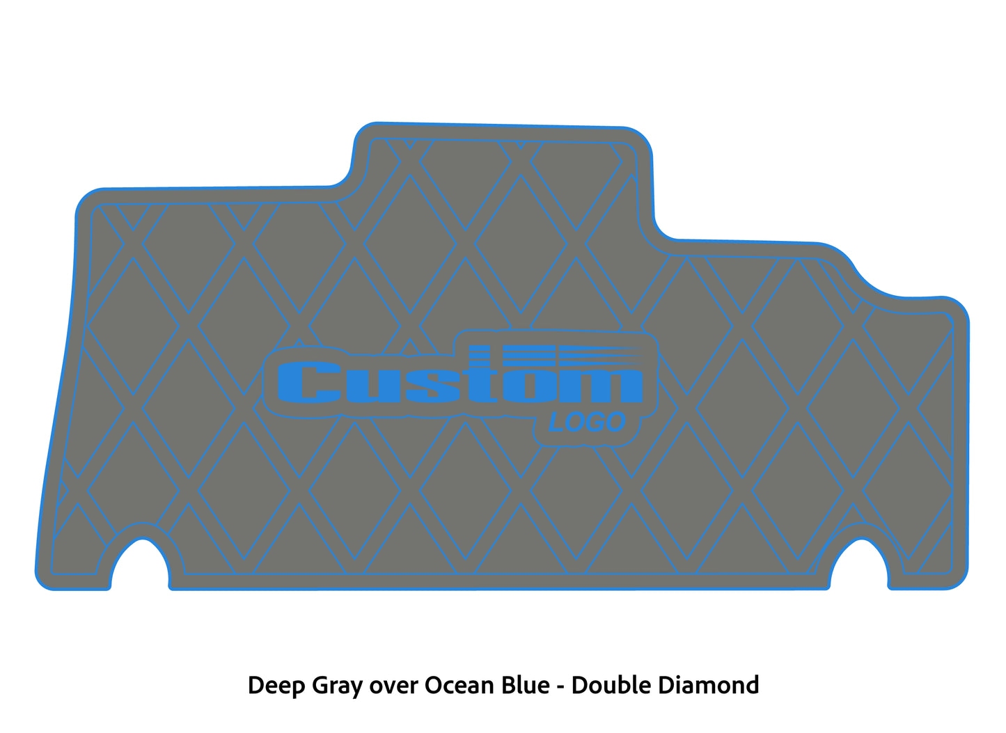 Dura-deck Triton 179TRX custom EVA foam bass boat flooring in deep gray over ocean blue double diamond pattern