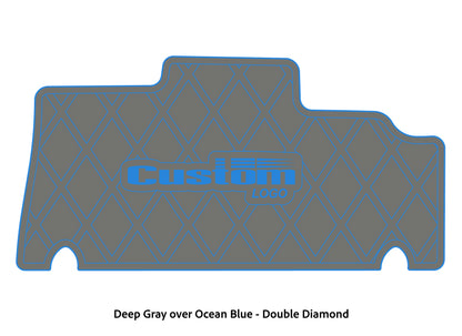 Dura-deck Triton 179TRX custom EVA foam bass boat flooring in deep gray over ocean blue double diamond pattern