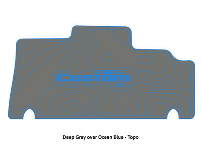 Dura-deck Triton 179TRX custom EVA foam bass boat flooring in deep gray over ocean blue topo pattern