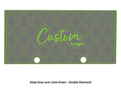 Dura-deck Ranger RT188 custom EVA foam bass boat flooring in deep gray over lime green double diamond pattern
