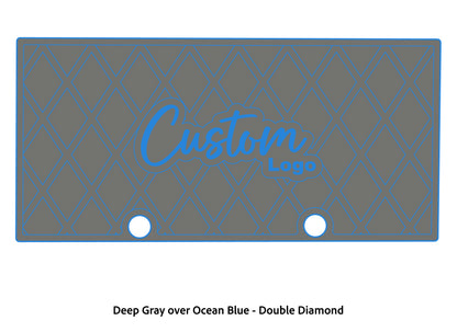 Dura-deck Ranger RT188 custom EVA foam bass boat flooring in deep gray over ocean blue double diamond pattern