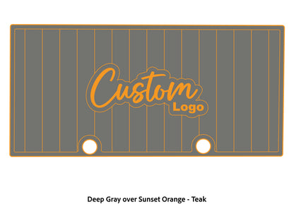 Dura-deck Ranger RT188 custom EVA foam bass boat flooring in deep gray over sunset orange teak pattern