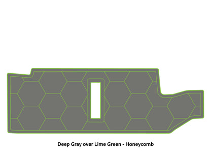 Dura-Deck Bass Cat Puma sts  custom EVA foam bass boat flooring in deep gray over lime green honeycomb pattern