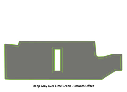 Dura-Deck Bass Cat Puma sts  custom EVA foam bass boat flooring in deep gray over lime green smooth offset pattern