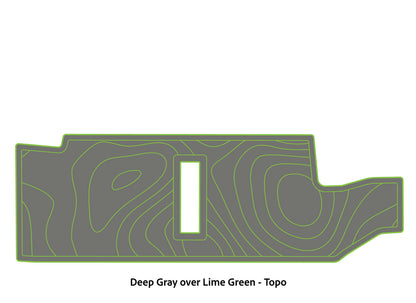 Dura-Deck Bass Cat Puma sts  custom EVA foam bass boat flooring in deep gray over lime green topo pattern