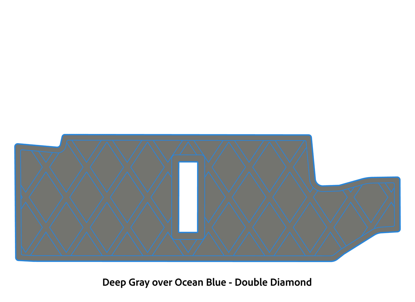 Dura-Deck Bass Cat Puma sts  custom EVA foam bass boat flooring in deep gray over ocean blue double diamond pattern