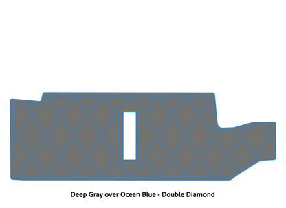 Dura-Deck Bass Cat Puma sts  custom EVA foam bass boat flooring in deep gray over ocean blue double diamond pattern