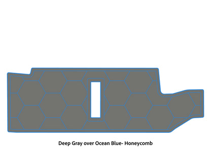 Dura-Deck Bass Cat Puma sts  custom EVA foam bass boat flooring in deep gray over ocean blue honeycomb pattern