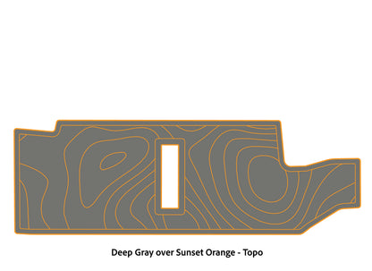 Dura-Deck Bass Cat Puma sts  custom EVA foam bass boat flooring in deep gray over sunset orange topo pattern